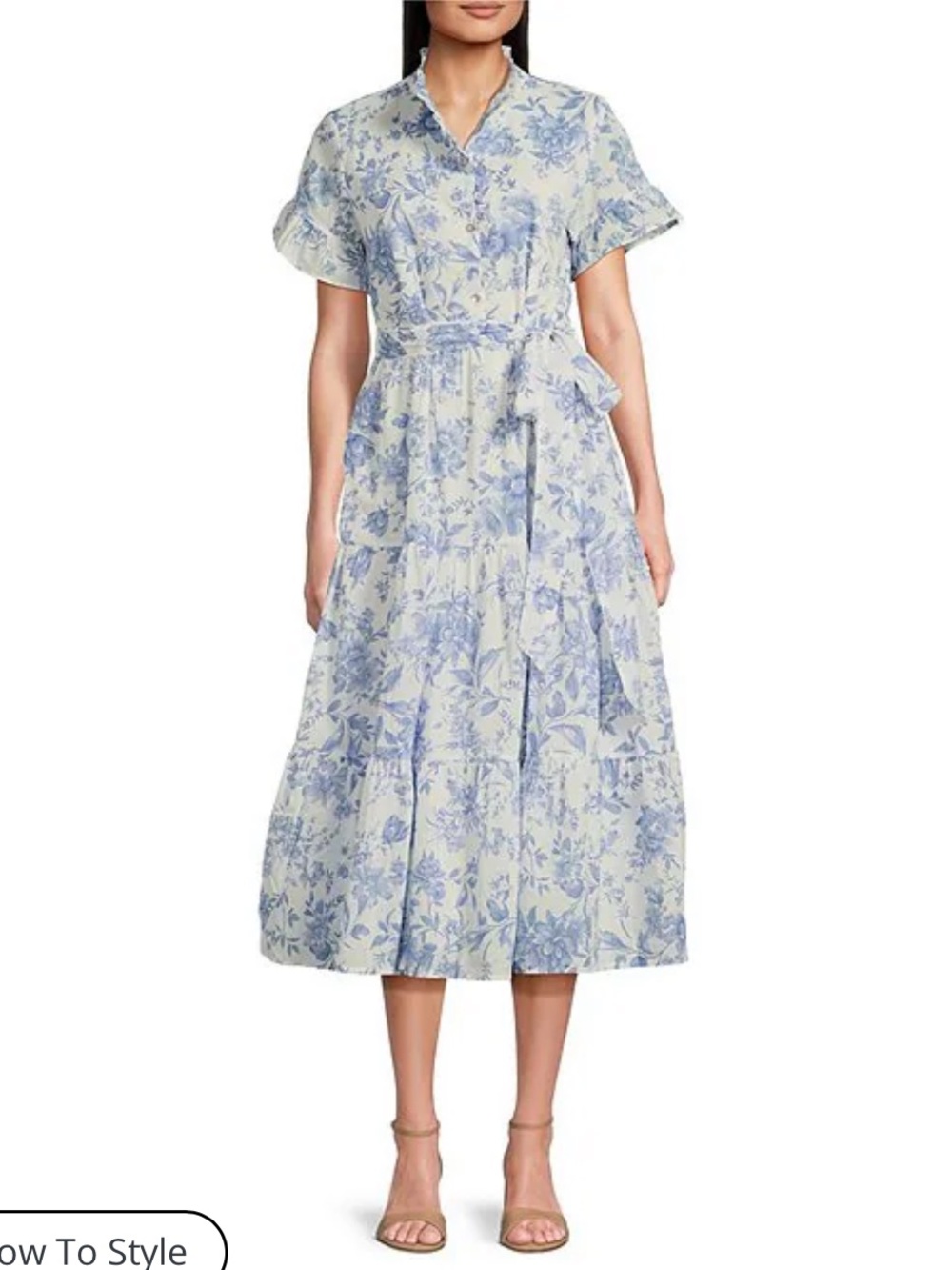 J.Marie Chloe Midi Dress Women’s Blue and White Tiered Button Front Large
